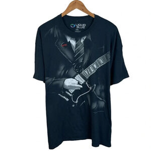 TS803 Vintage Mens LIQUID BLUE AC/DC Rock Band Black Tie Guitar T Shirt XXL